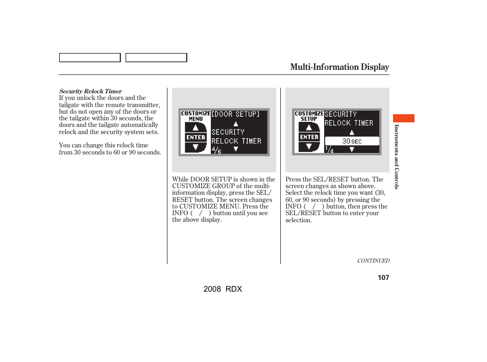 Multi-information display, 2008 rdx | Acura 2008 RDX User Manual | Page 111 / 433