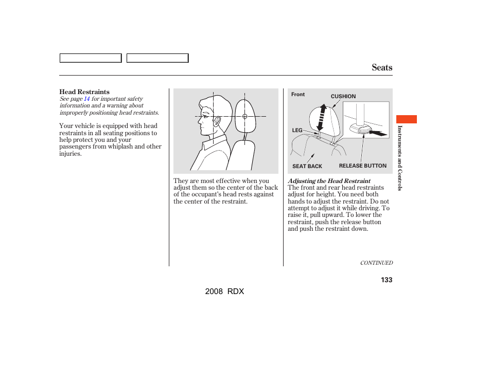 Seats, 2008 rdx | Acura 2008 RDX User Manual | Page 137 / 433