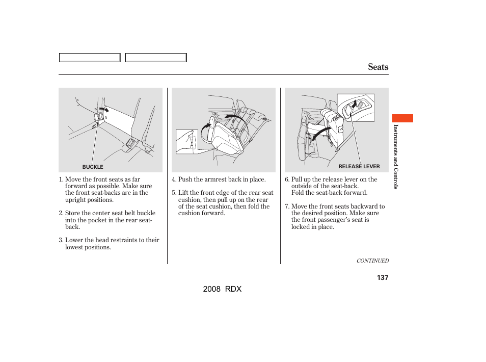 Seats, 2008 rdx | Acura 2008 RDX User Manual | Page 141 / 433