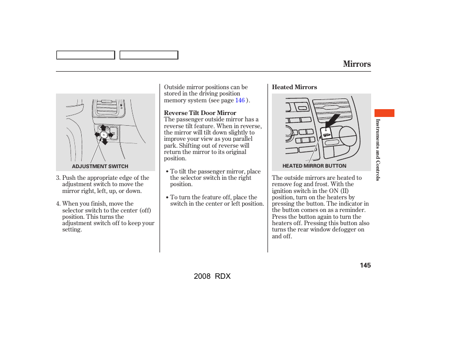 Mirrors, 2008 rdx | Acura 2008 RDX User Manual | Page 149 / 433