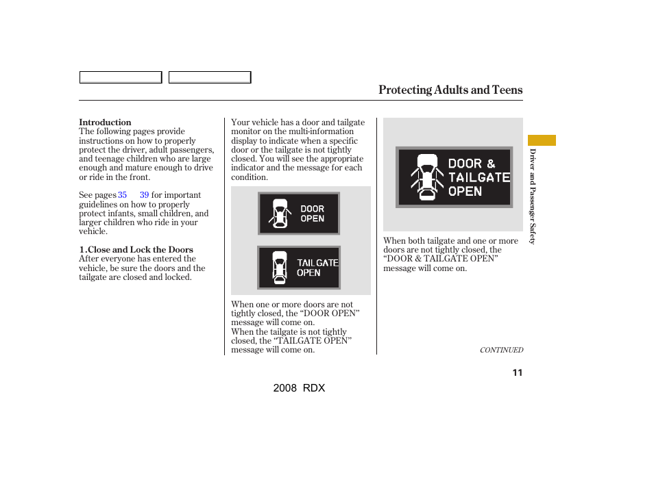 Protecting adults and teens | Acura 2008 RDX User Manual | Page 15 / 433