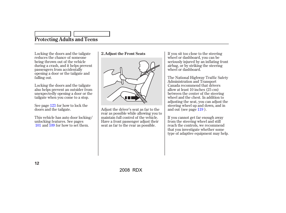 Protecting adults and teens | Acura 2008 RDX User Manual | Page 16 / 433