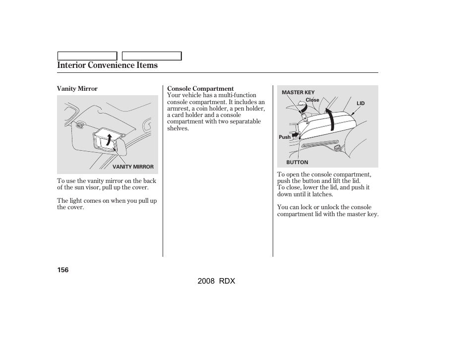 Interior convenience items | Acura 2008 RDX User Manual | Page 160 / 433