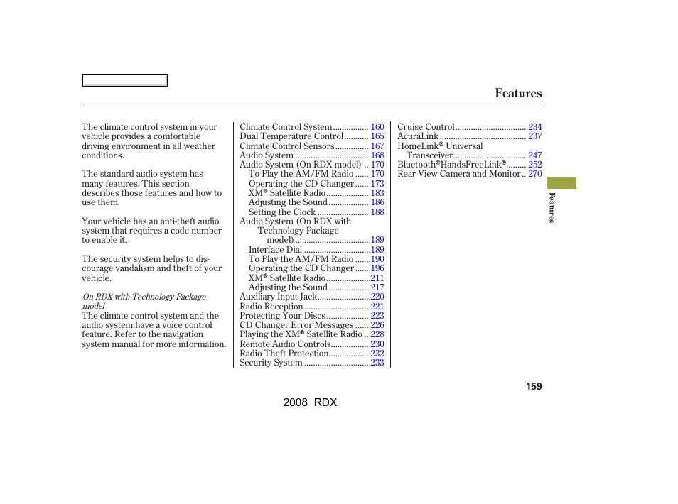 Features | Acura 2008 RDX User Manual | Page 163 / 433