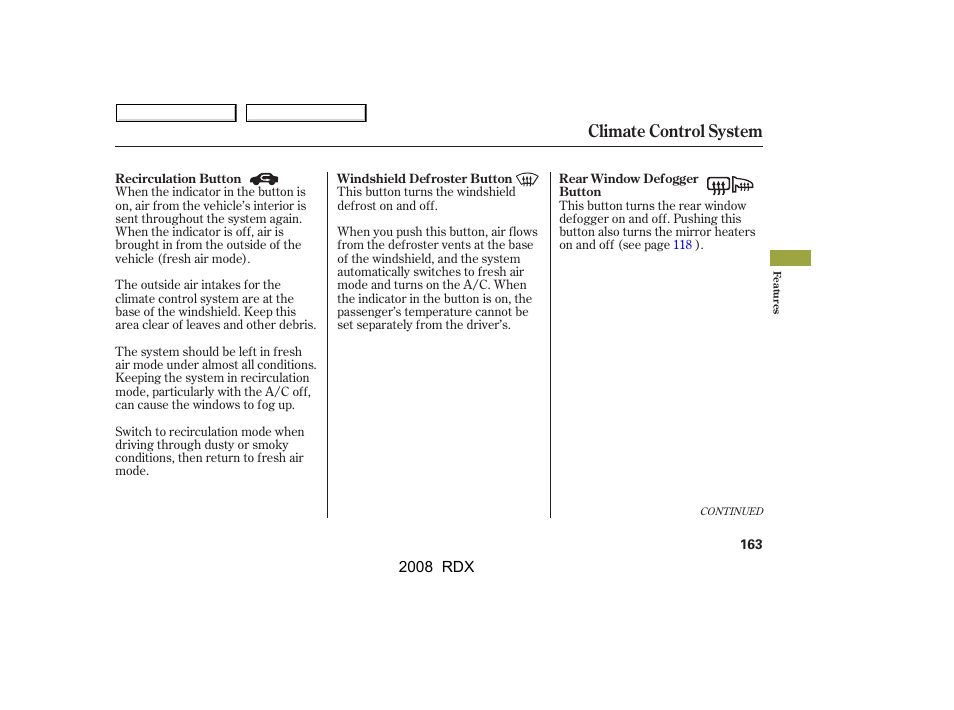 Climate control system | Acura 2008 RDX User Manual | Page 167 / 433