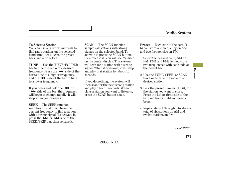 Audio system | Acura 2008 RDX User Manual | Page 175 / 433