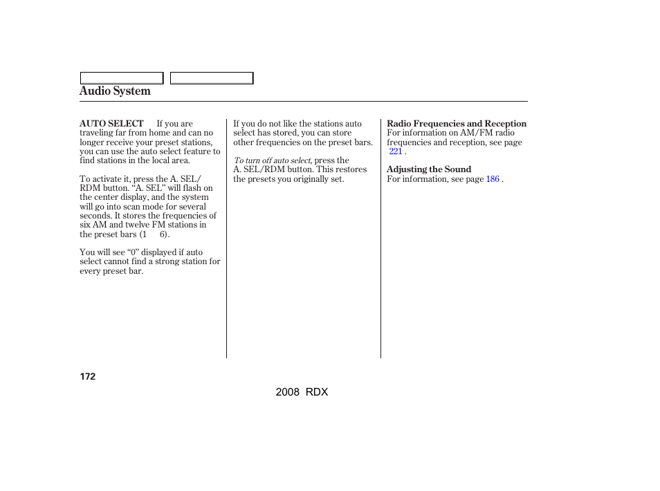 Audio system | Acura 2008 RDX User Manual | Page 176 / 433