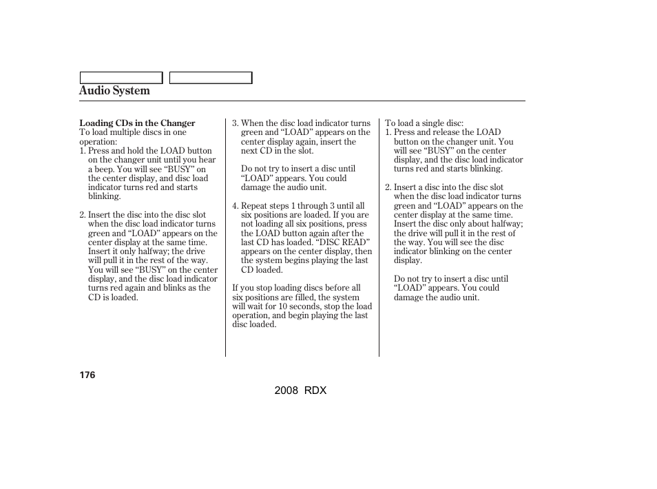 Audio system | Acura 2008 RDX User Manual | Page 180 / 433