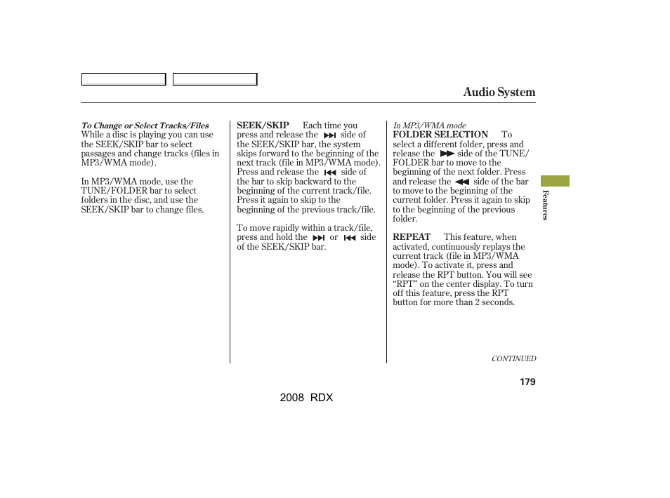 Audio system | Acura 2008 RDX User Manual | Page 183 / 433