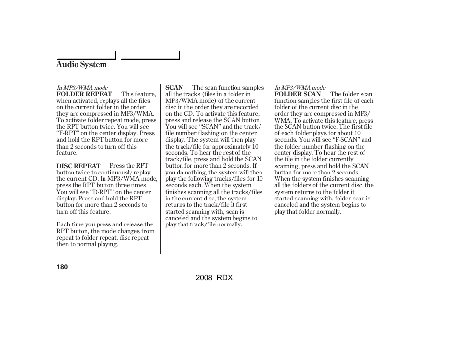 Audio system | Acura 2008 RDX User Manual | Page 184 / 433