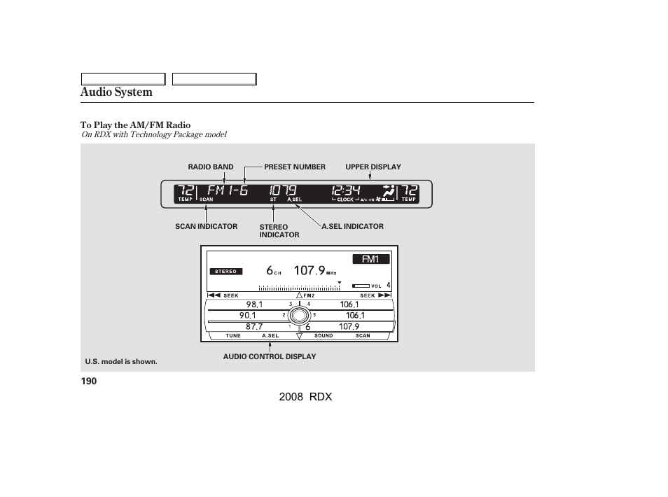 Audio system, 2008 rdx | Acura 2008 RDX User Manual | Page 194 / 433