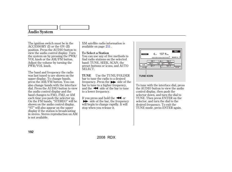 Audio system | Acura 2008 RDX User Manual | Page 196 / 433