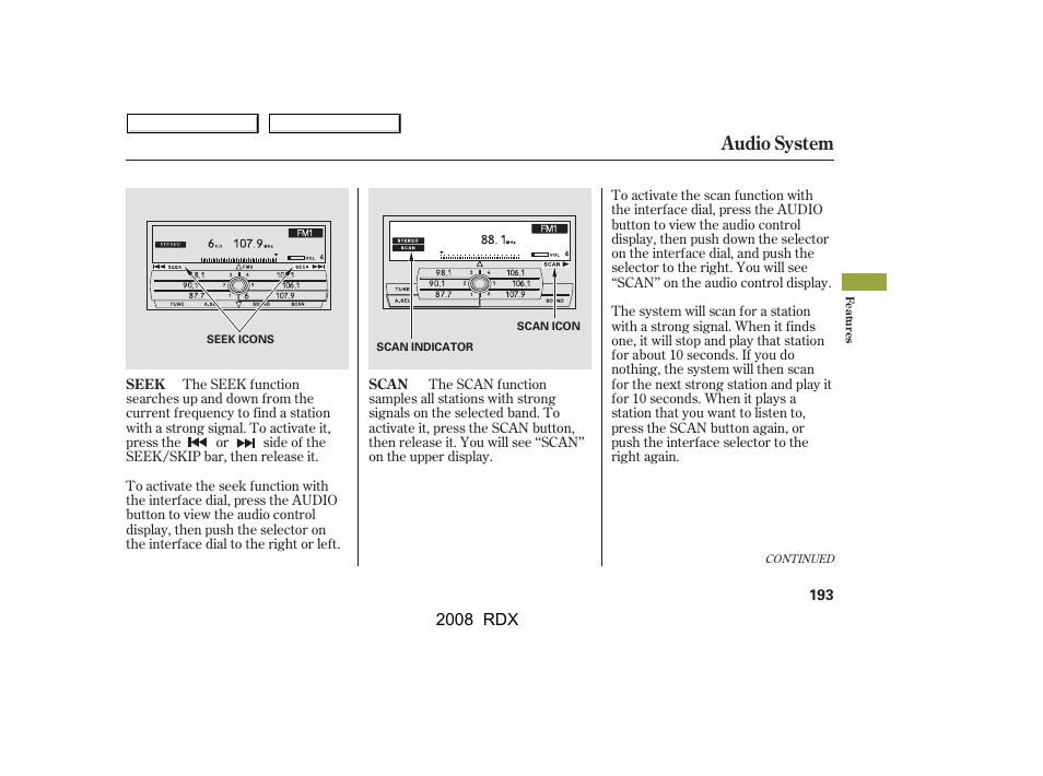 Audio system | Acura 2008 RDX User Manual | Page 197 / 433