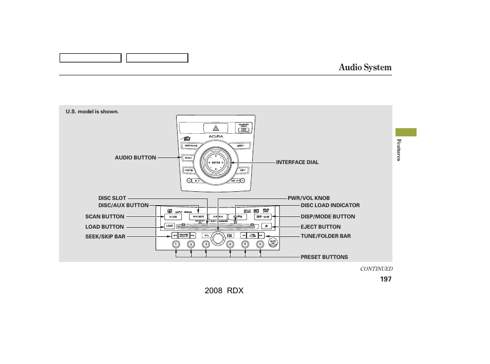 Audio system, 2008 rdx | Acura 2008 RDX User Manual | Page 201 / 433