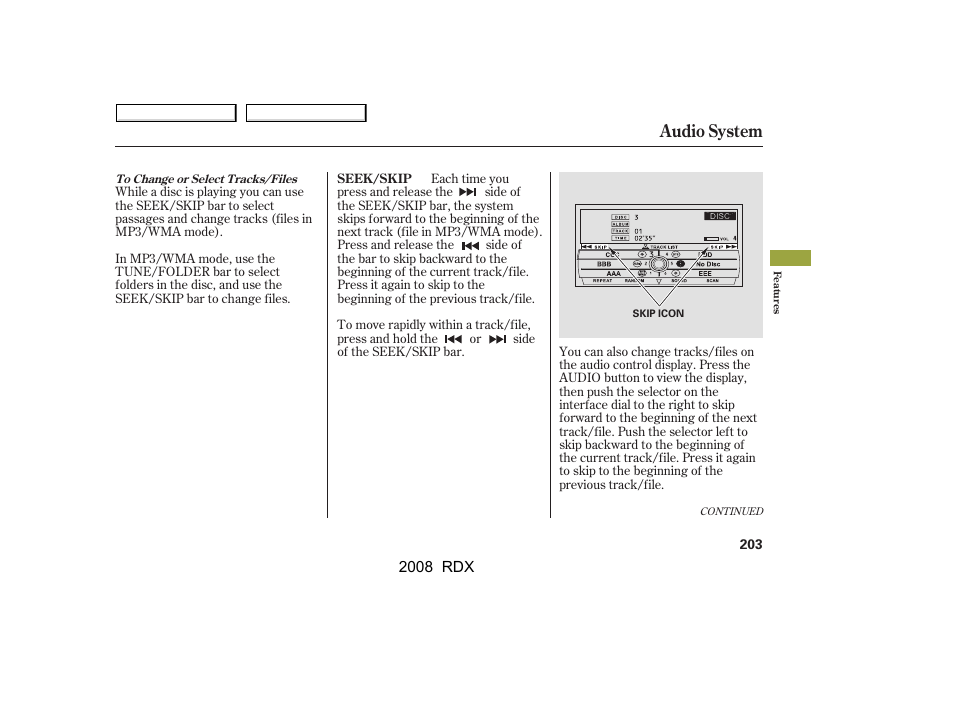 Audio system | Acura 2008 RDX User Manual | Page 207 / 433