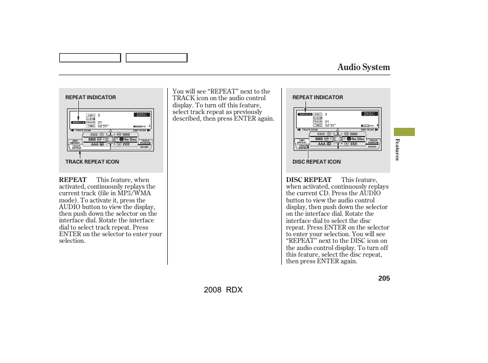 Audio system, 2008 rdx | Acura 2008 RDX User Manual | Page 209 / 433