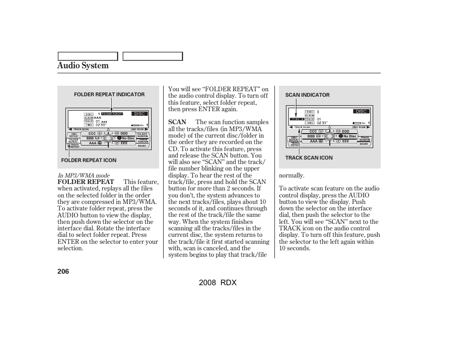 Audio system | Acura 2008 RDX User Manual | Page 210 / 433