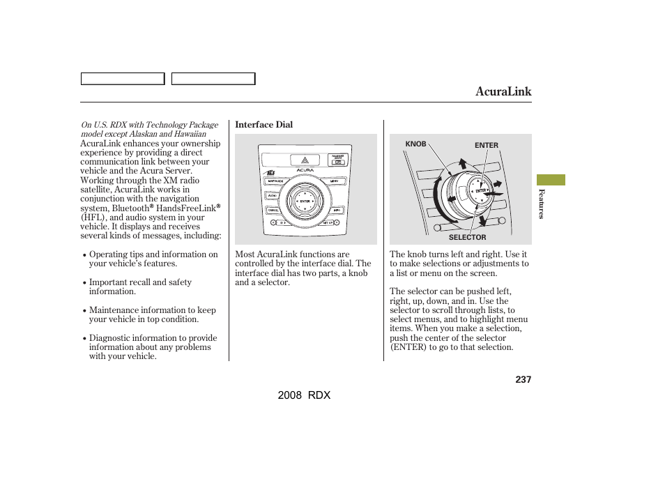 Acuralink, 2008 rdx | Acura 2008 RDX User Manual | Page 241 / 433