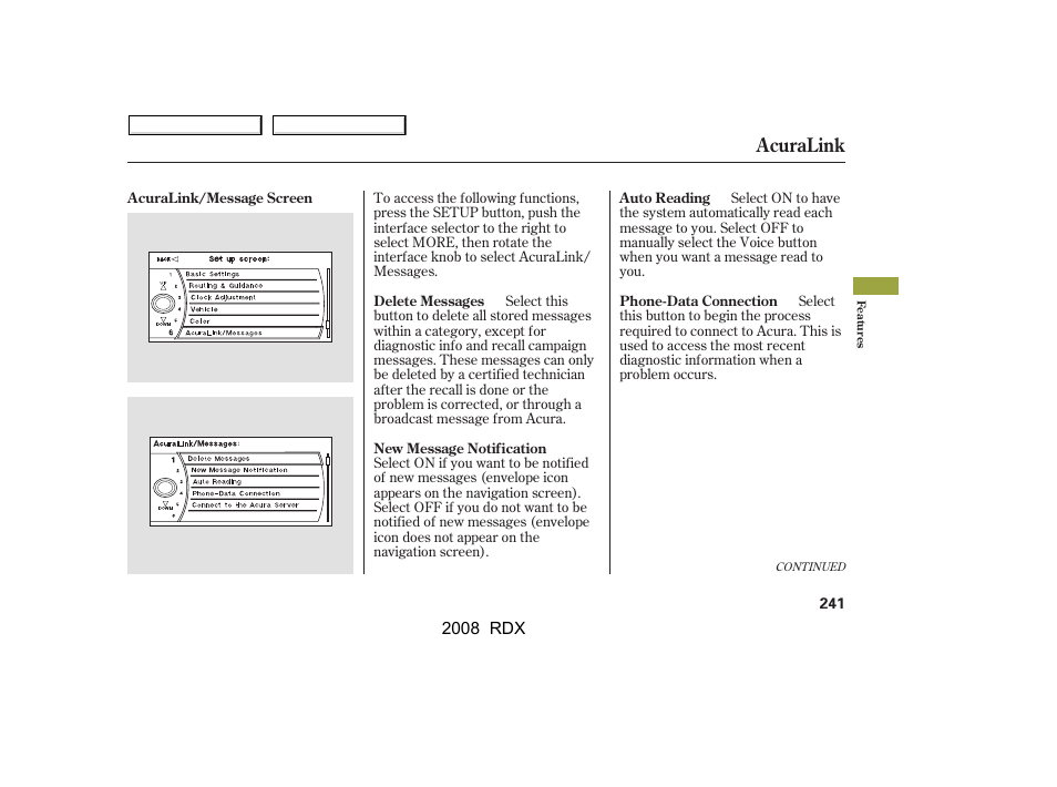 Acuralink | Acura 2008 RDX User Manual | Page 245 / 433