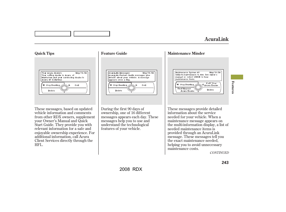 Acuralink | Acura 2008 RDX User Manual | Page 247 / 433