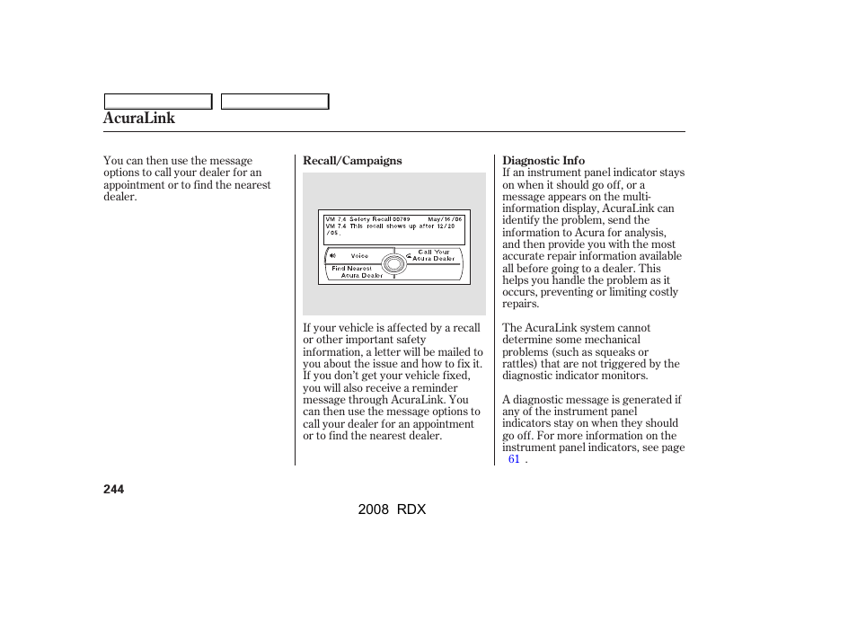 Acuralink | Acura 2008 RDX User Manual | Page 248 / 433