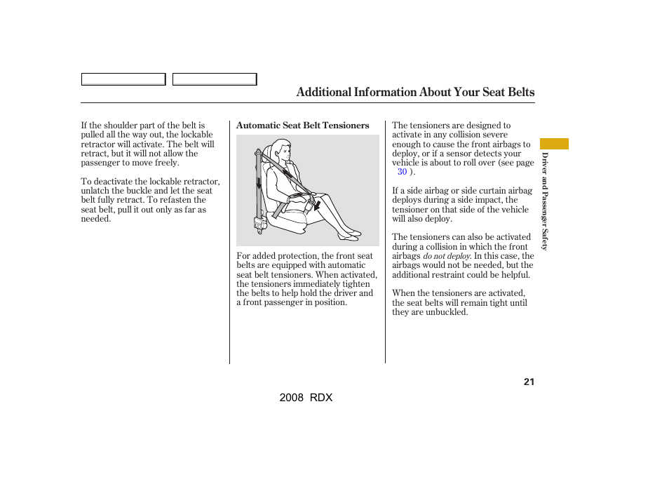 Additional information about your seat belts | Acura 2008 RDX User Manual | Page 25 / 433