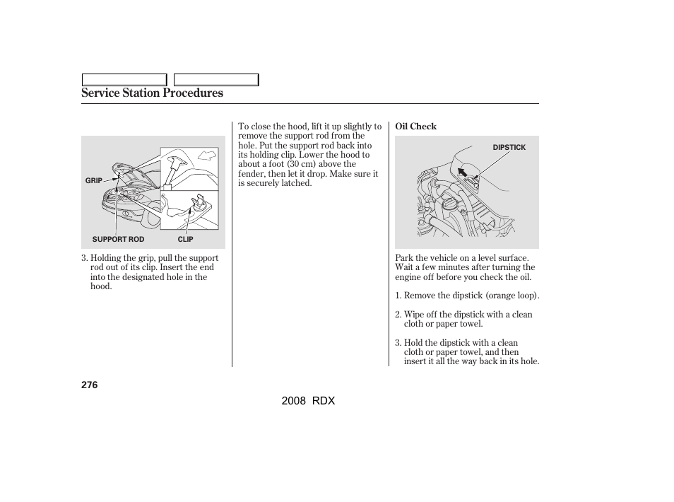 Service station procedures | Acura 2008 RDX User Manual | Page 280 / 433