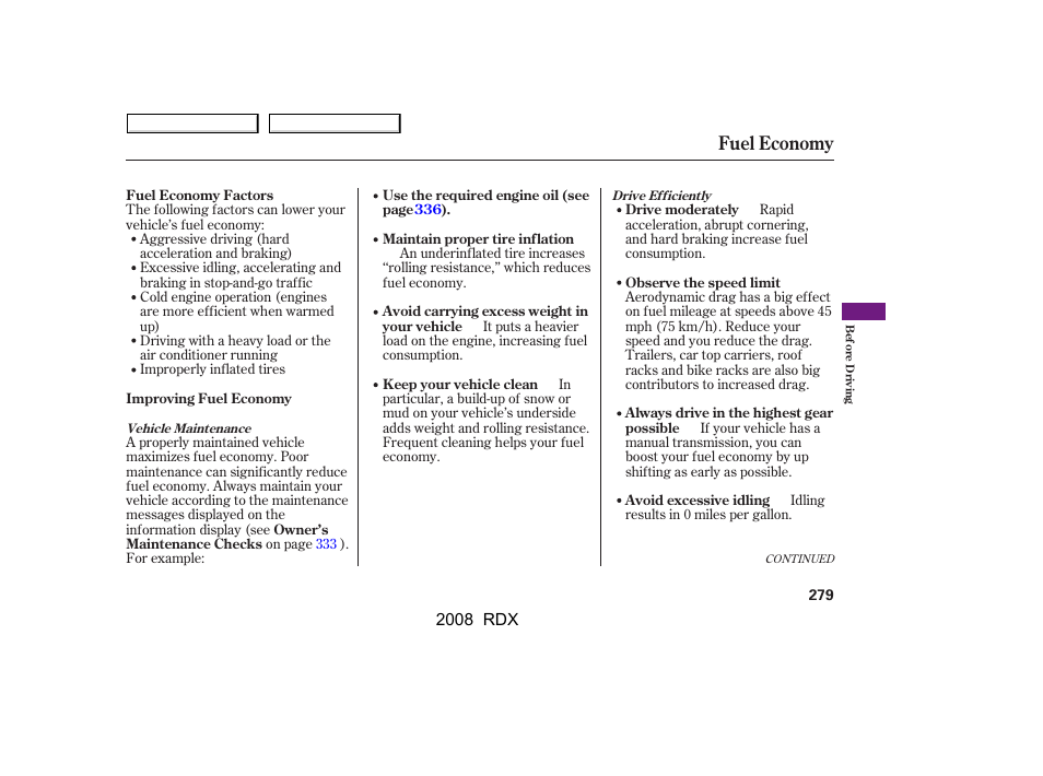 Fuel economy | Acura 2008 RDX User Manual | Page 283 / 433