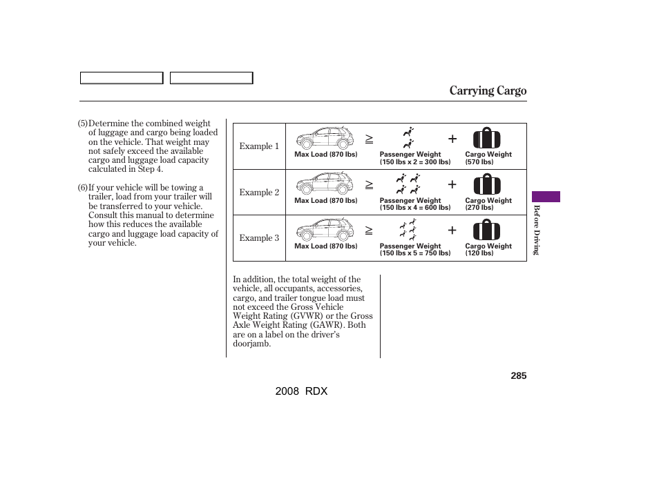 Carrying cargo, 2008 rdx | Acura 2008 RDX User Manual | Page 289 / 433