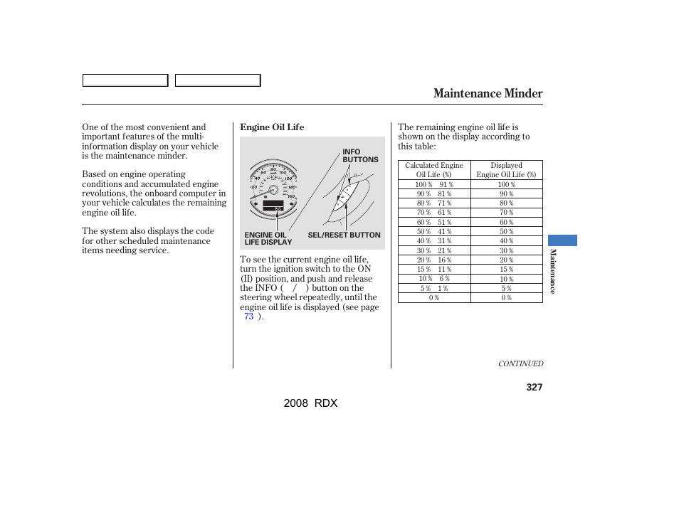 Maintenance minder, 2008 rdx | Acura 2008 RDX User Manual | Page 331 / 433