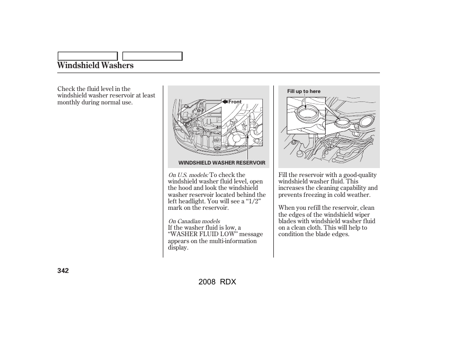 Windshield washers | Acura 2008 RDX User Manual | Page 346 / 433
