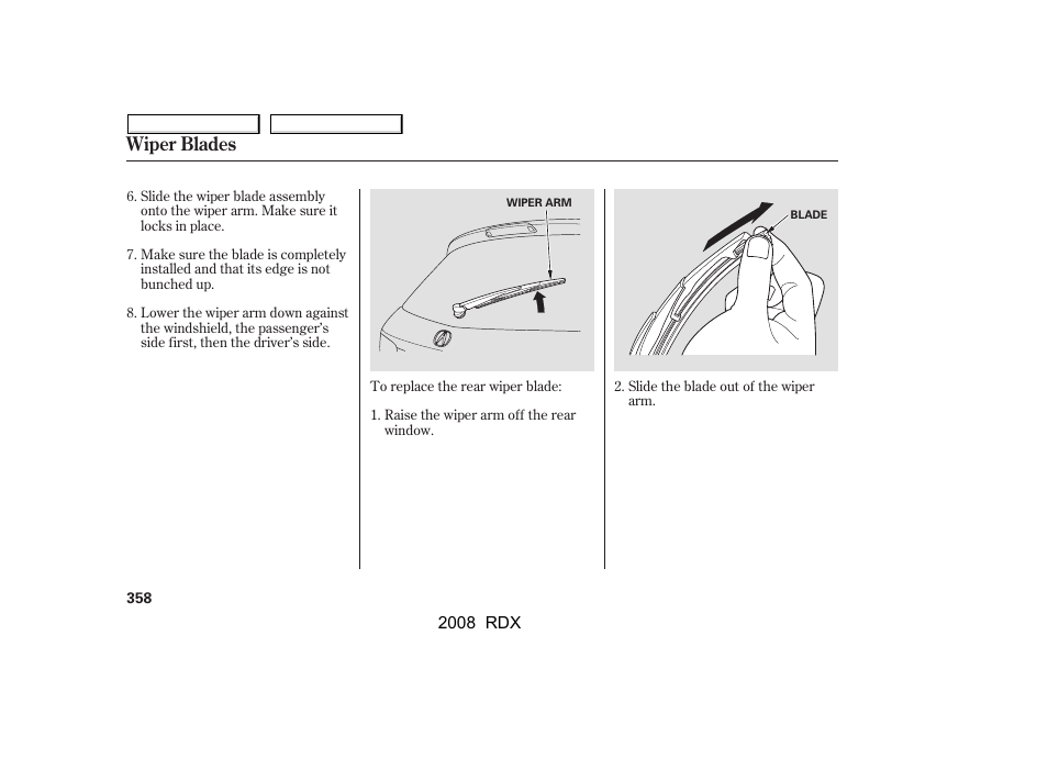 Wiper blades | Acura 2008 RDX User Manual | Page 362 / 433