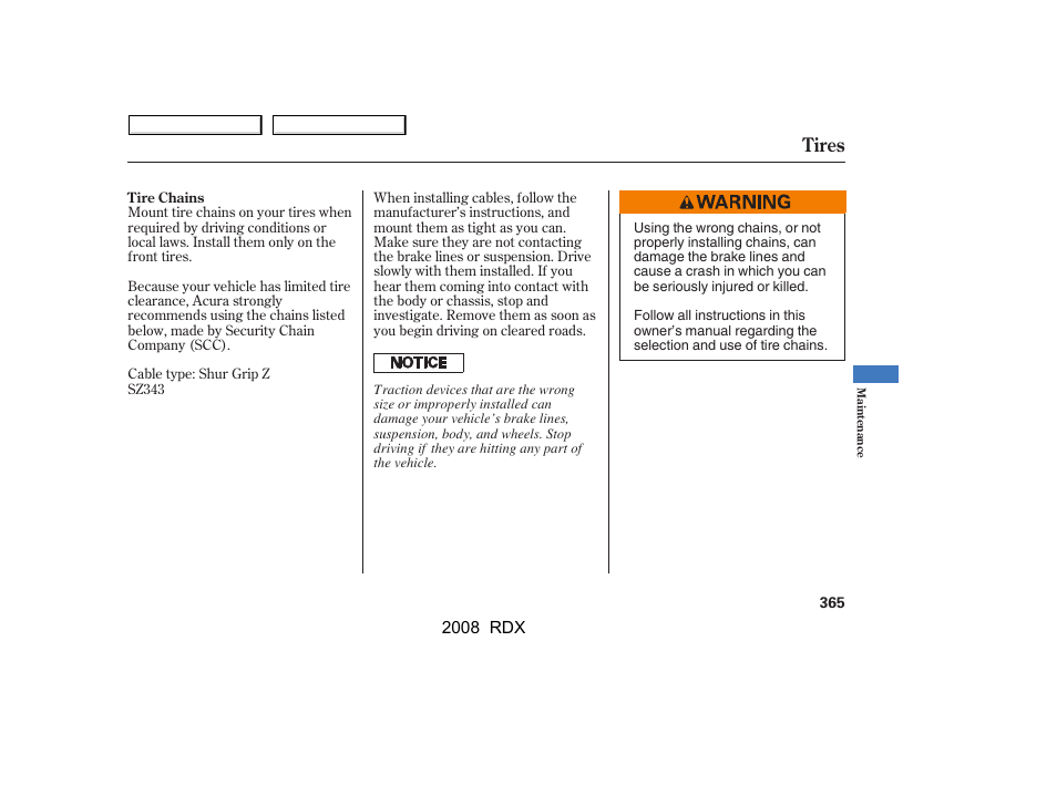 Tires | Acura 2008 RDX User Manual | Page 369 / 433