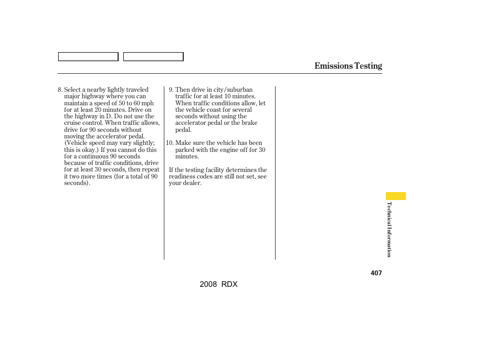 Emissions testing | Acura 2008 RDX User Manual | Page 411 / 433