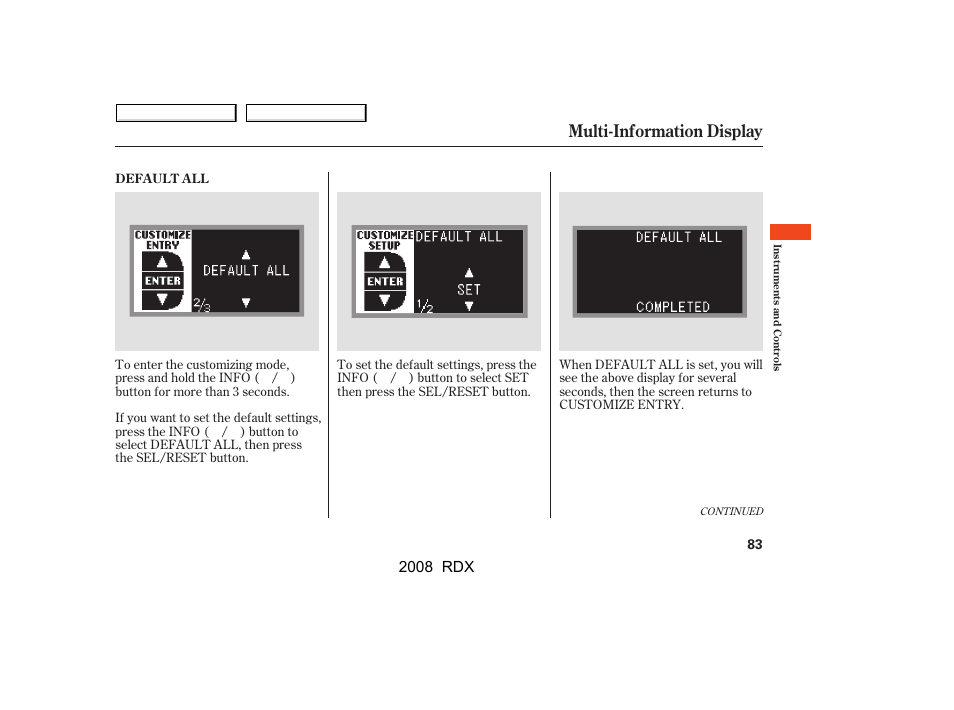 Multi-information display, 2008 rdx | Acura 2008 RDX User Manual | Page 87 / 433