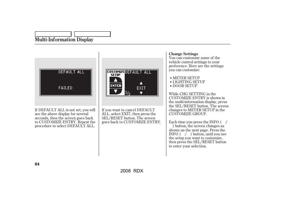 Multi-information display | Acura 2008 RDX User Manual | Page 88 / 433