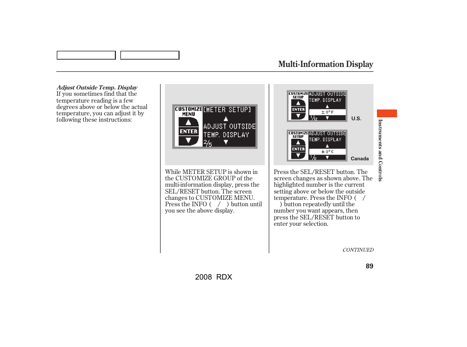 Multi-information display, 2008 rdx | Acura 2008 RDX User Manual | Page 93 / 433