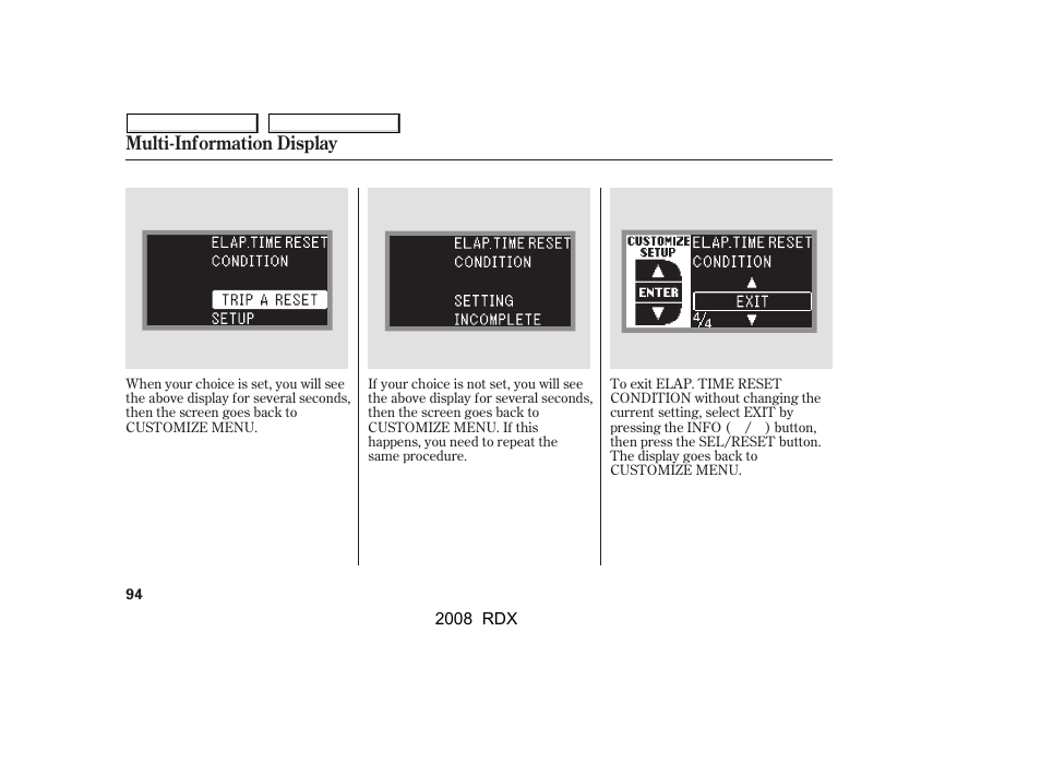 Multi-information display | Acura 2008 RDX User Manual | Page 98 / 433