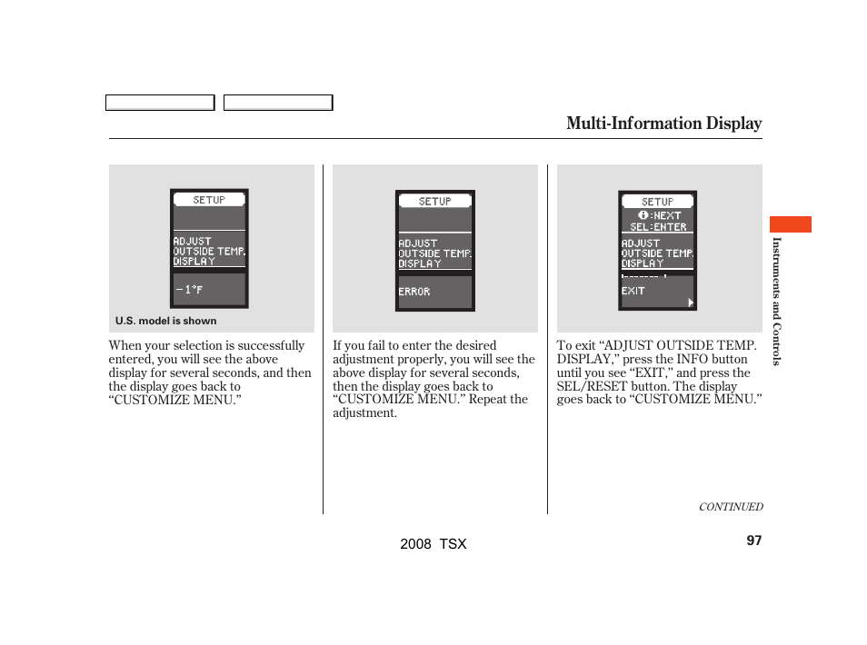 Multi-information display | Acura 2008 TSX User Manual | Page 100 / 388