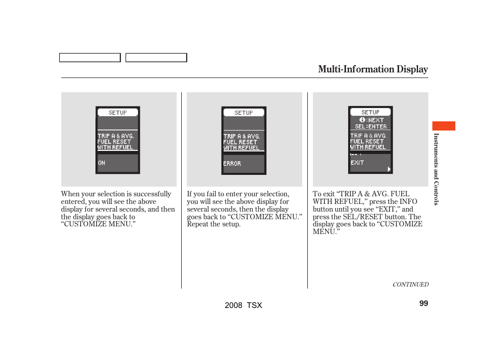 Multi-information display | Acura 2008 TSX User Manual | Page 102 / 388