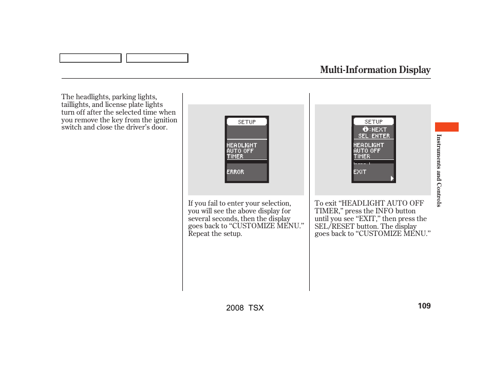 Multi-information display | Acura 2008 TSX User Manual | Page 112 / 388