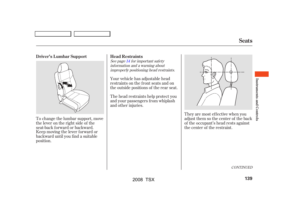 Seats | Acura 2008 TSX User Manual | Page 142 / 388