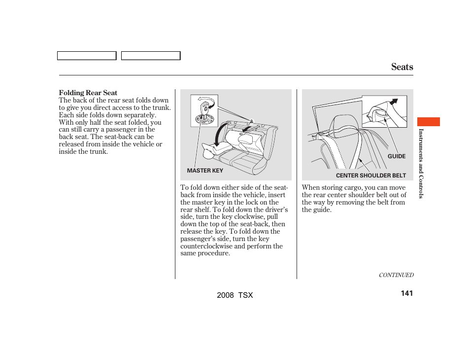 Seats | Acura 2008 TSX User Manual | Page 144 / 388