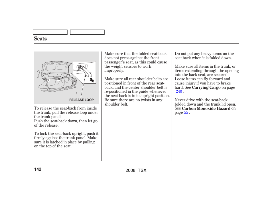 Seats | Acura 2008 TSX User Manual | Page 145 / 388