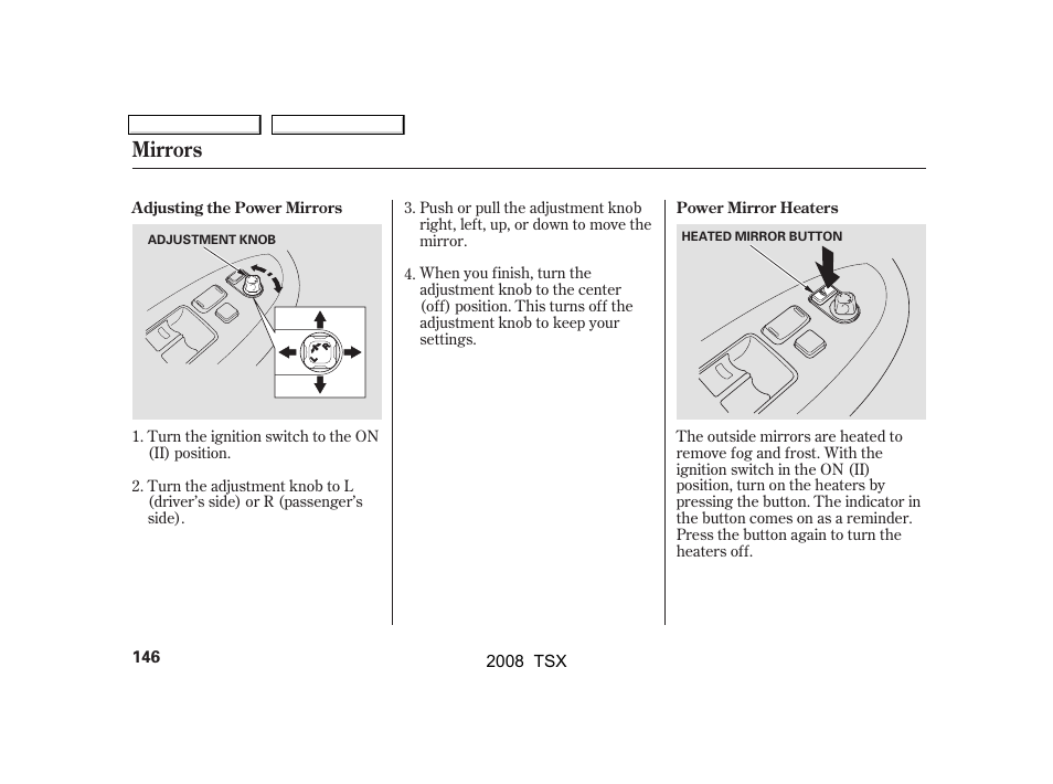 Mirrors | Acura 2008 TSX User Manual | Page 149 / 388