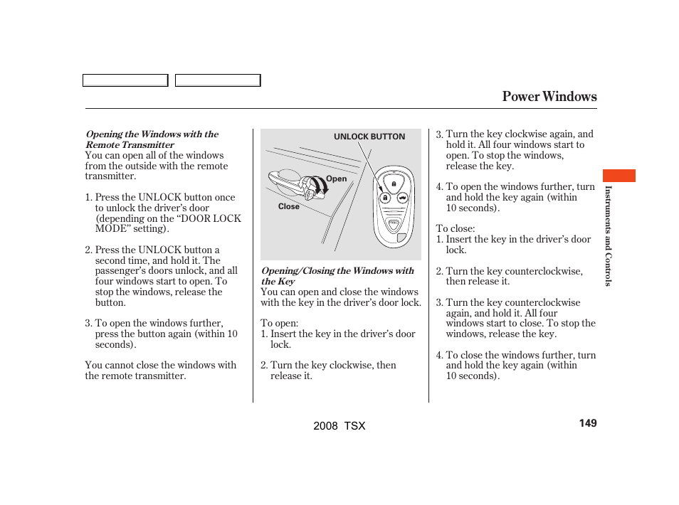 Power windows | Acura 2008 TSX User Manual | Page 152 / 388