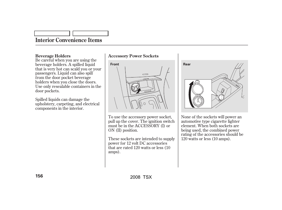 Interior convenience items | Acura 2008 TSX User Manual | Page 159 / 388