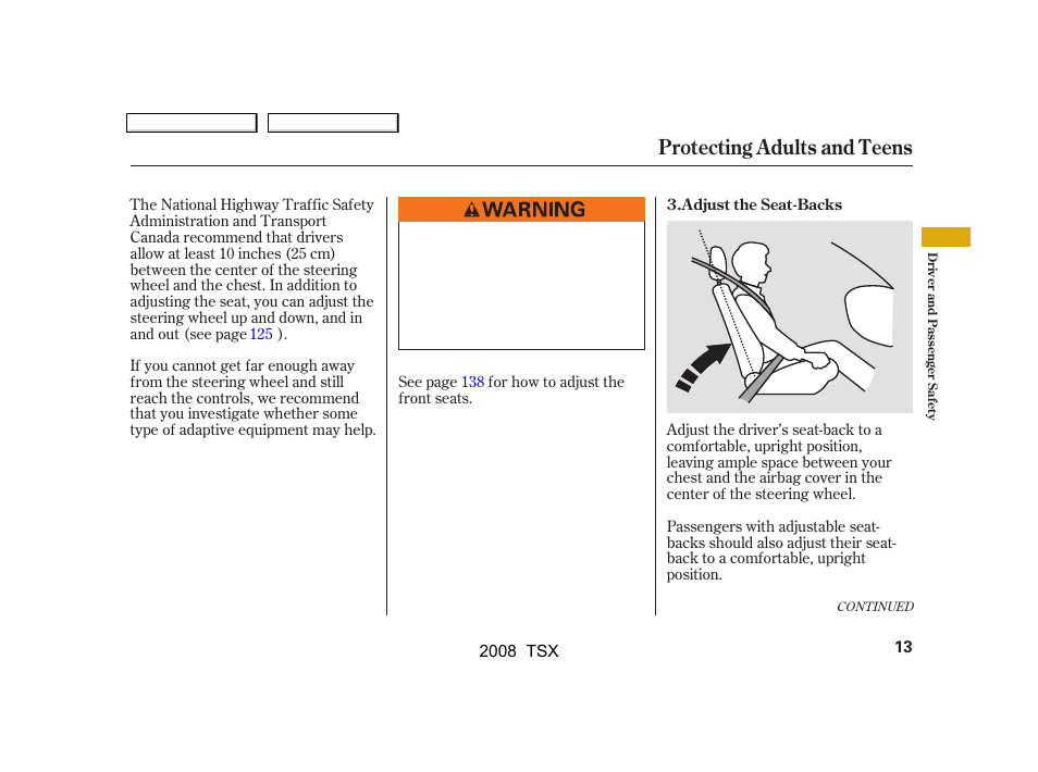 Protecting adults and teens | Acura 2008 TSX User Manual | Page 16 / 388