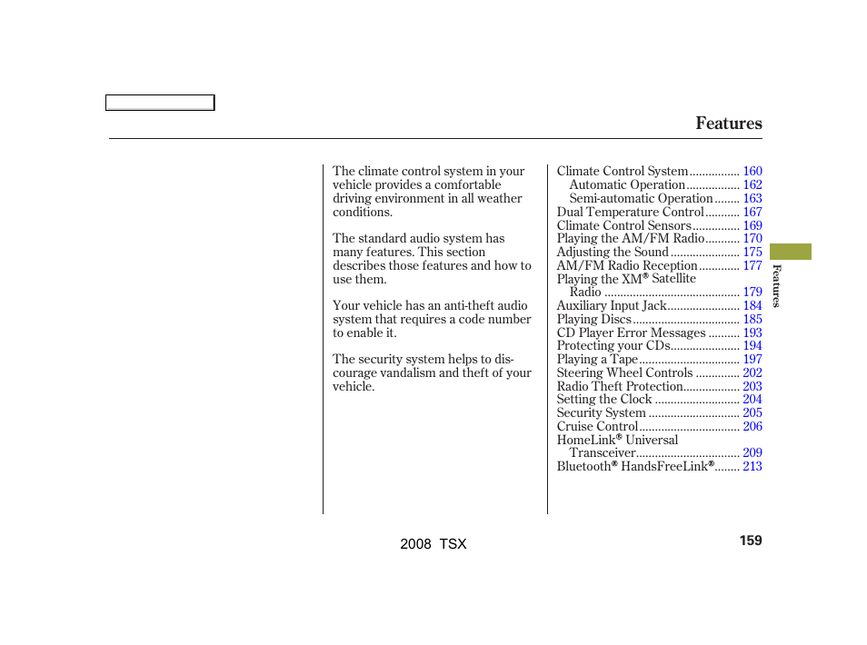 Features | Acura 2008 TSX User Manual | Page 162 / 388