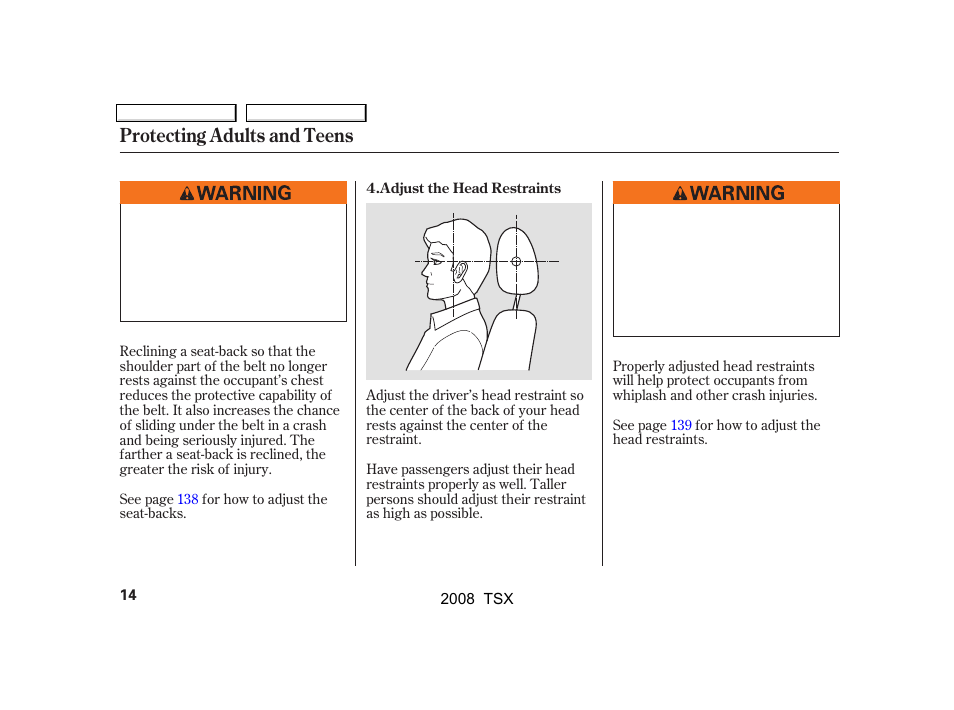 Protecting adults and teens | Acura 2008 TSX User Manual | Page 17 / 388